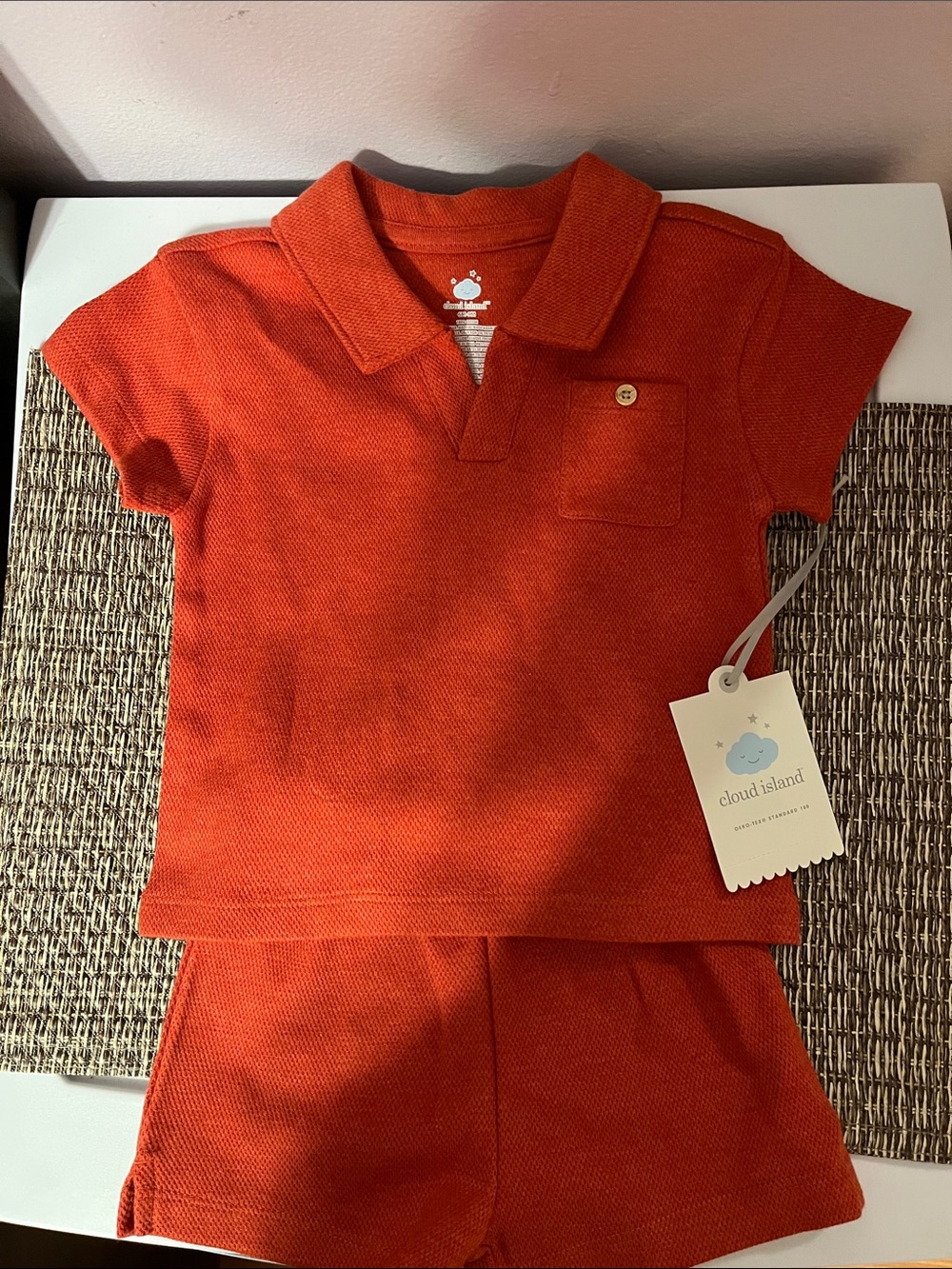 cloud island Bright Orange Polo Shirt & Shorts Set